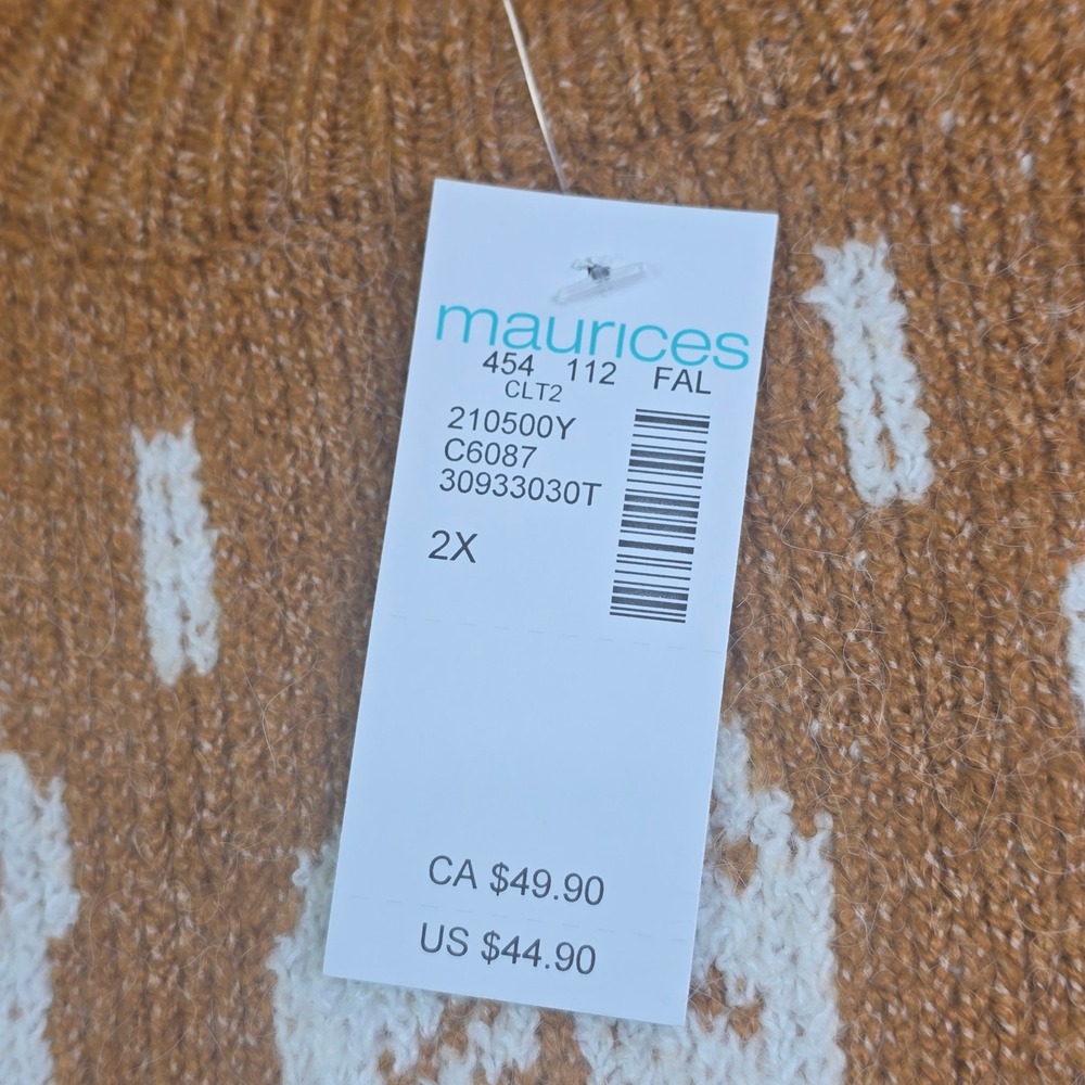 Maurices Sweater Womens 2X Brown Leaf Intarsia Mock Neck Balloon Sleeve Autumn - Picture 5 of 7